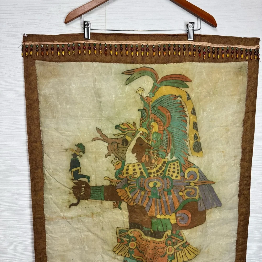 Mayan Warrior Tapestry Wall Hanging Beaded- Multicolor
